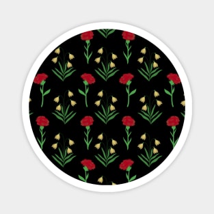 Carnation and Snowdrop Flowers Pattern in Black Magnet